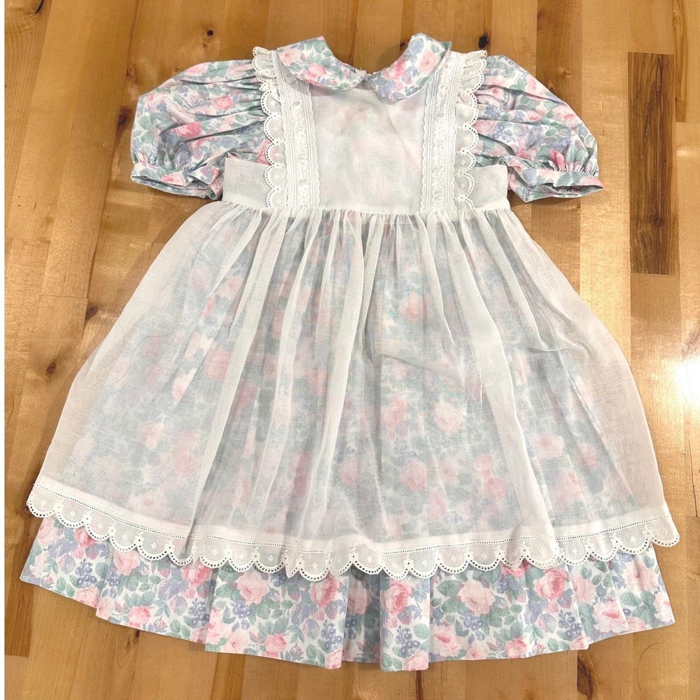 The Children's Hour Vintage Floral Pinafore Dress Kids T2 Pastel Pink NWOT‎ RARE